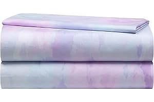 Heritage Kids 3-Piece Twin Sheet Set,Purple Watercolor Tie-Dye Design,Includes Fitted Sheet, Flat Sheet & Pillowcase,Soft Microfiber Bedding for Girls & Teens