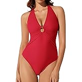 RXRXCOCO Women Sexy Tummy Control One Piece Swimsuits Halter Ruched Bathing Suit