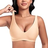 DOCUMO Deep V Bras for Women No Underwire Comfort Wireless Bralettes Adjustable Sleep Seamless Plunge Bra with Bra Extender