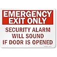 SmartSign Adhesive Vinyl Label, Legend "Emergency Exit Alarm Sounds If Door is Opened", 10" High X 14" Wide, Red on White
