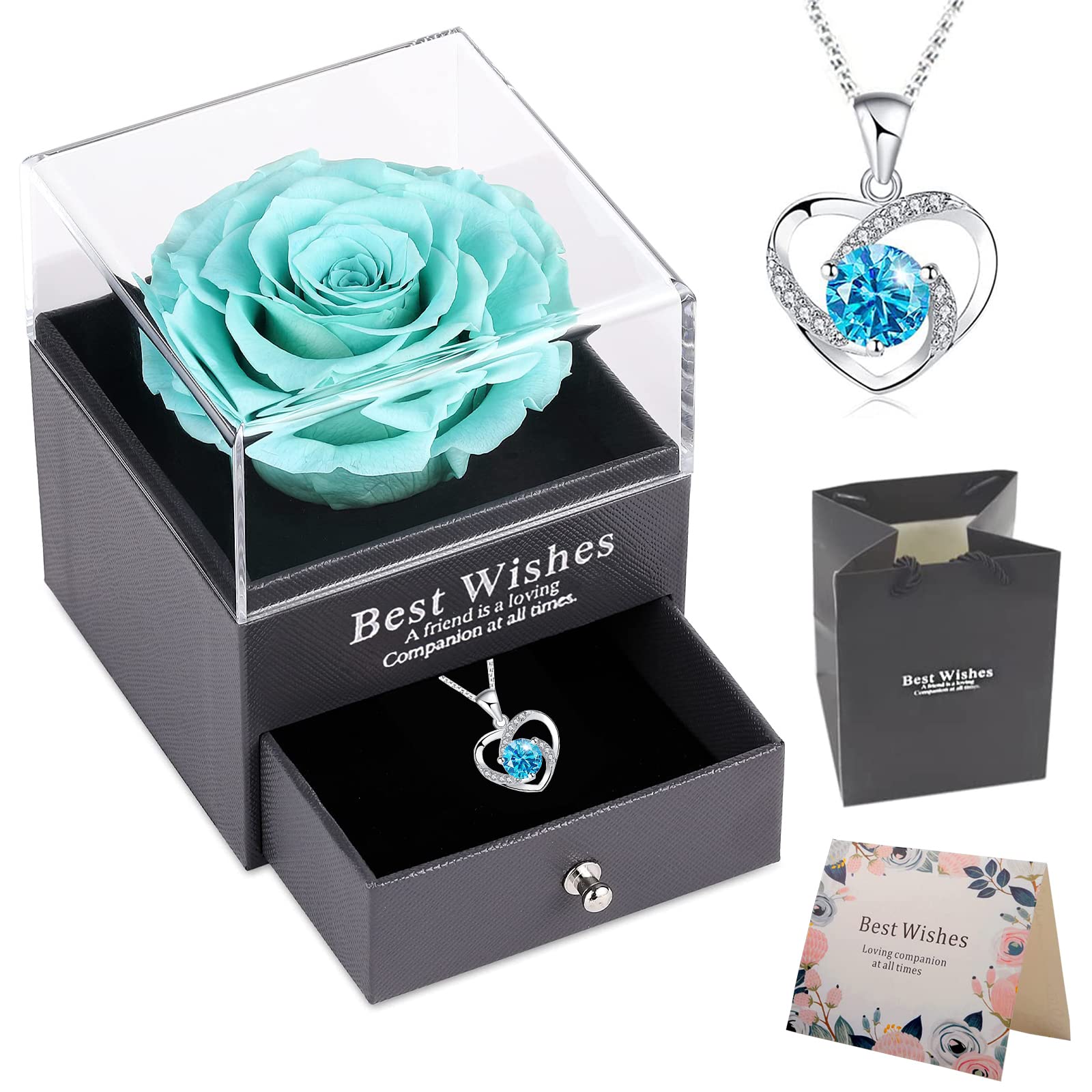 OIOYLEY Handmade Preserved Rose Jewellery Gift Box (Light Blue A)