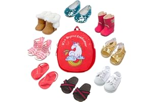 BDDOLL 9 Sets 18 Inch Doll Shoes Accessories fit 18 Inch Girl Doll and Other 18 Inch Doll Including 8 Pairs Shoes with Unicorn Backpack