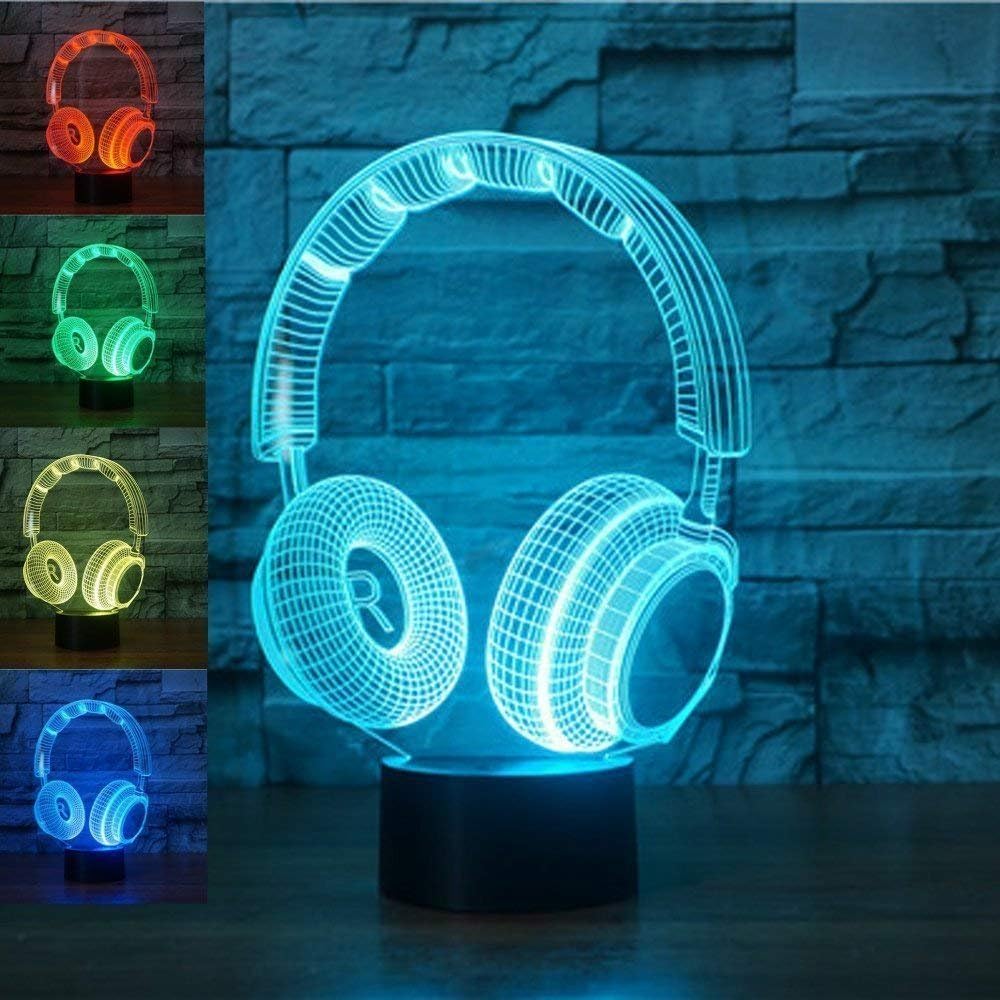 NIUBB 3D Headset Headphone Night Light Lamp 7 Color Change LED Touch USB Table Gift Kids Toys Decor Decorations Christmas Valentines Gift Birthday Gift