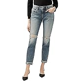 Silver Jeans Co. Women's Boyfriend Mid Rise Slim Leg Jeans, Medium Wash, 30W x 29L