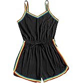 Milumia Women Casual Rainbow Stripe Print Cami Romper Knot High Waist Sport Jumpsuit