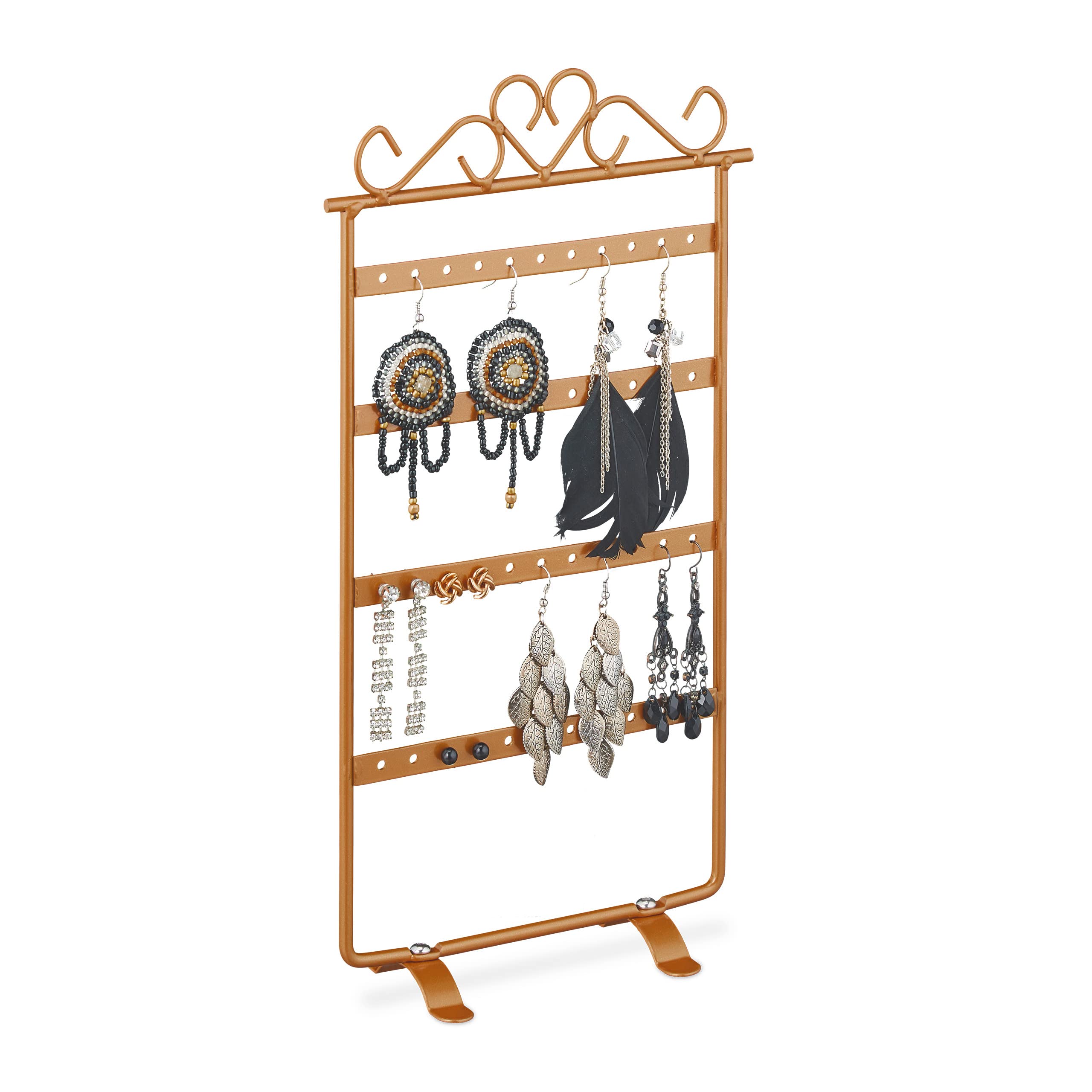 Relaxdays Jewellery Stand, Earrings Storage, H x W x D: Approx. 30.5 x 16.5 x 6.5 cm, Metal, Bronze