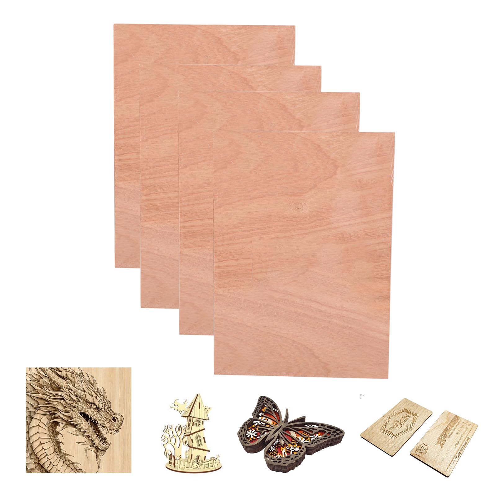 SCULPFUN 4 Pieces Sapele Wood Plywood Sheets, 3mm Thick Plywood Board 30cm*20cm Unfinished Wood for Crafts Laser Engraving Cutting
