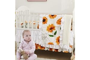 Brandream Girls Crib Bedding Set Floral Nursery Bedding Yellow White Sunflower Baby Blanket 3 Piece,Farmhouse Fitted Sheet, R