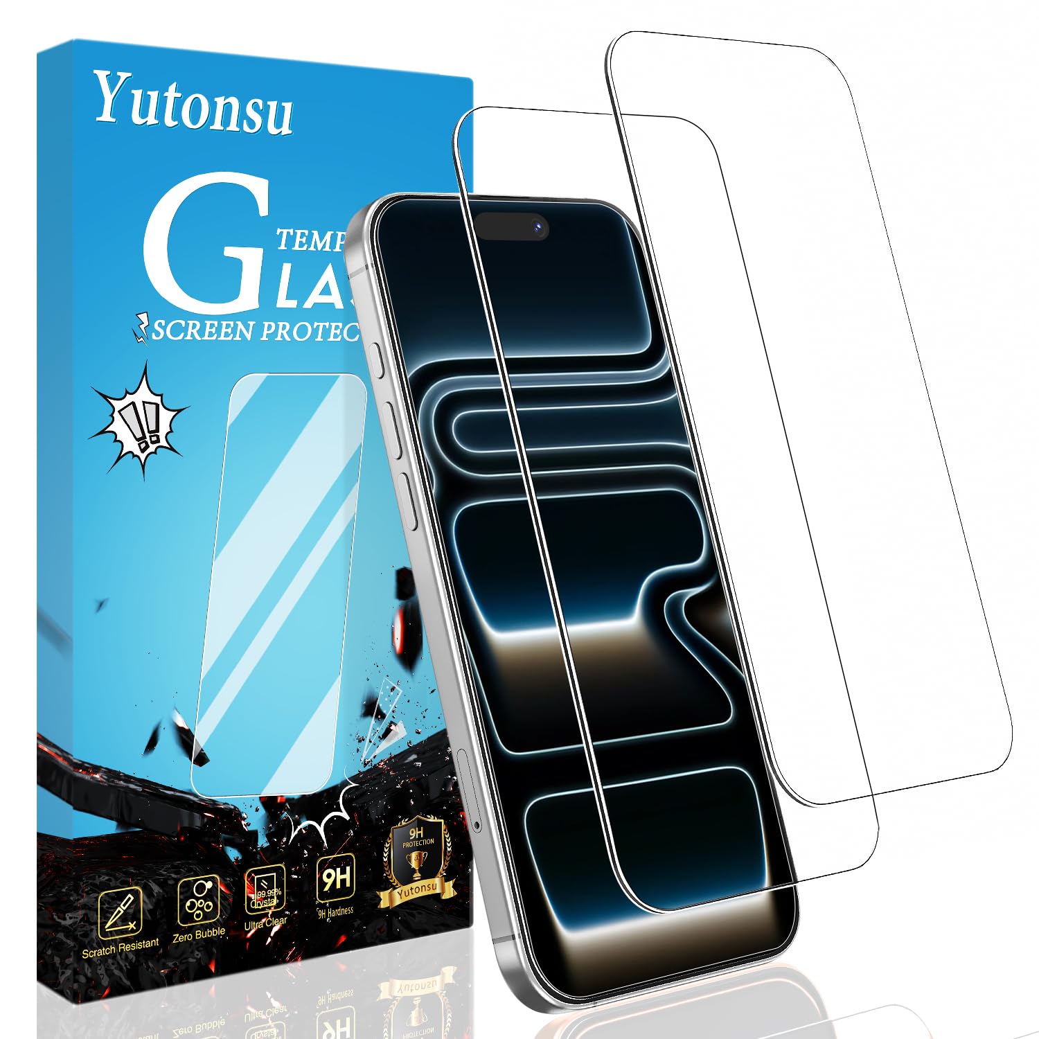 Yutonsu 2 Pack Tempered Glass Screen Protector for iPhone 17 Pro 6.3 Inch, 9H Hardness, Anti Scratch, Bubble Free, Case Friendly