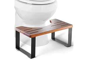 BLUEWEST Poop Stool, Acacia Wood Toilet Stool with Strong Steel Frame for Potty Training, 7 Inch Bathroom Stool, Durable/Sturdy Stool for Adults with Non-Slip