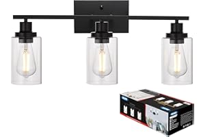 MELUCEE Bathroom Vanity Light Fixtures 3 Lights Wall Sconce Black with Clear Glass Shade for Bedroom Living Room Hallway Kitchen
