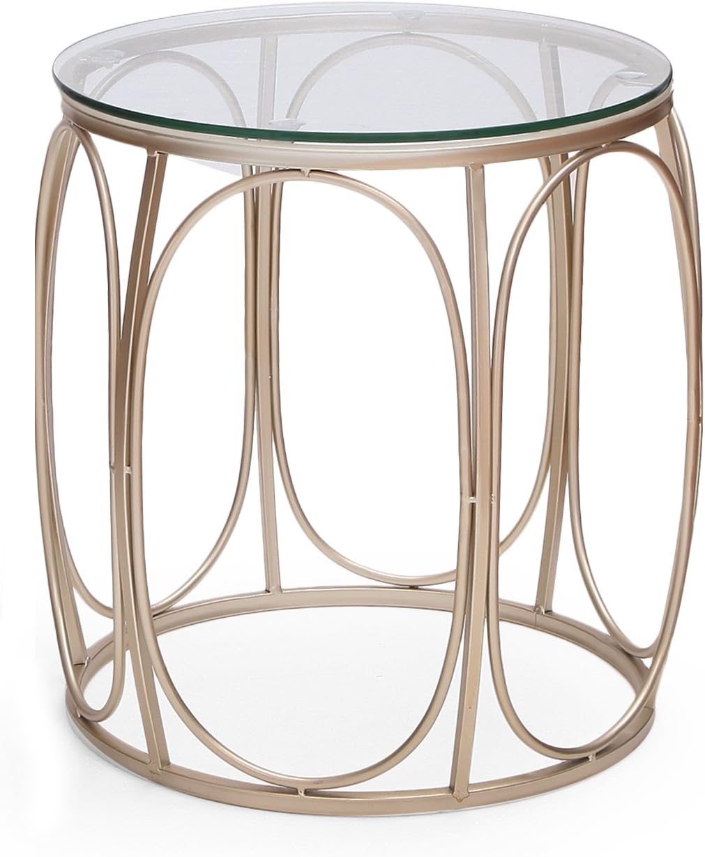 Adeco Round Nesting Accent Side Set of 2-Gold End Tables,: Furniture & Decor