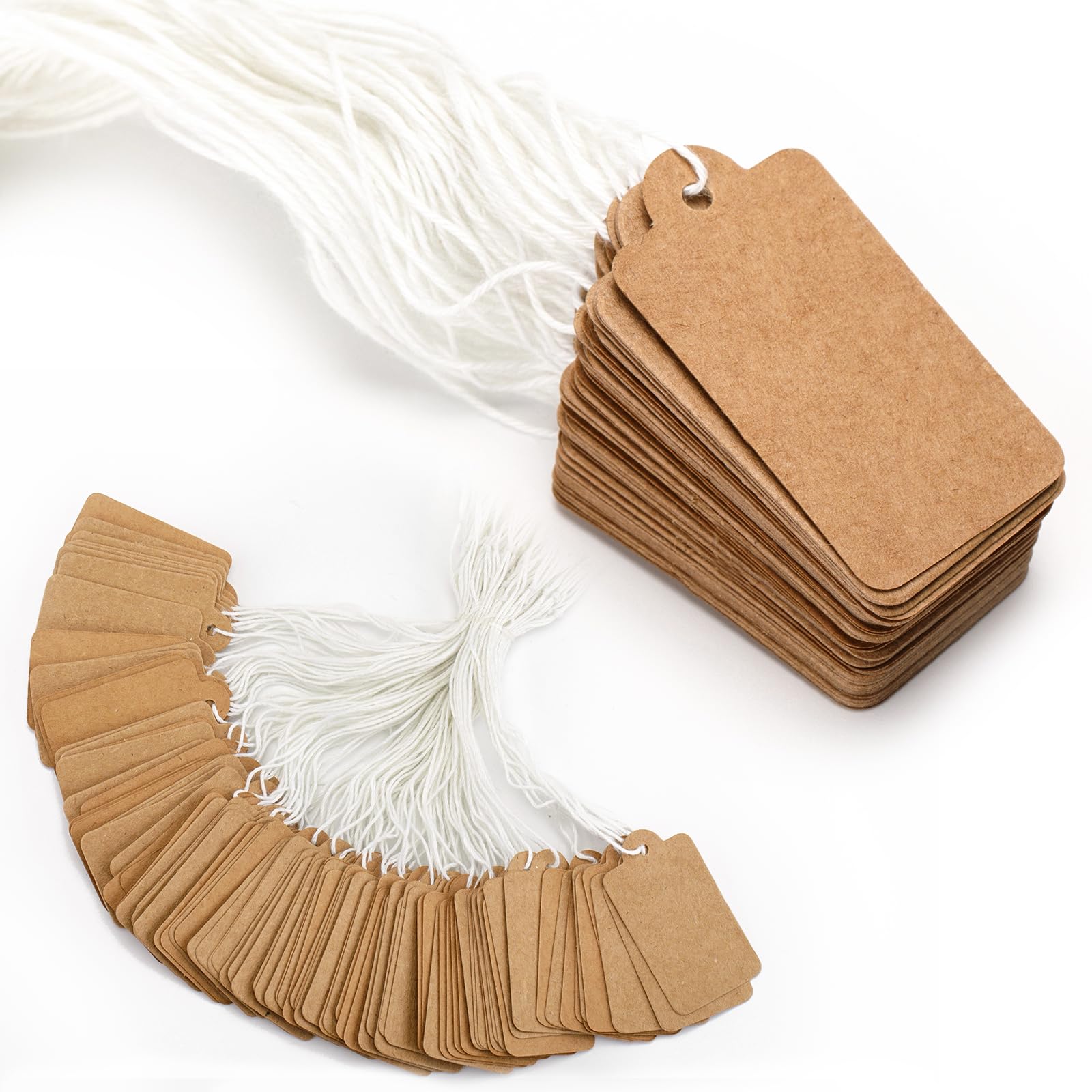 G2PLUS 500PCS Mini Strung Price Tags, Brown String Pricemarker Labels, 25x 45mm Tie on Paper Tags, Jewelry Marking Tags - Blank Gift Marking Labels with String for Jewelry Clothing Display