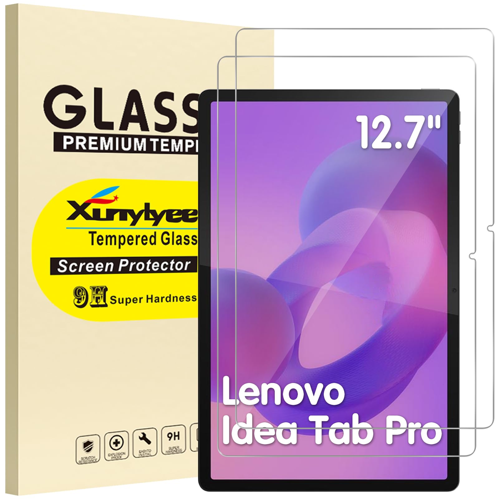 XunyLyee 2-Pack, Screen Protector for Lenovo Idea Tab Pro 12.7 Inch/Lenovo Tab P12 2023 Anti-Scratch Tempered Glass Film