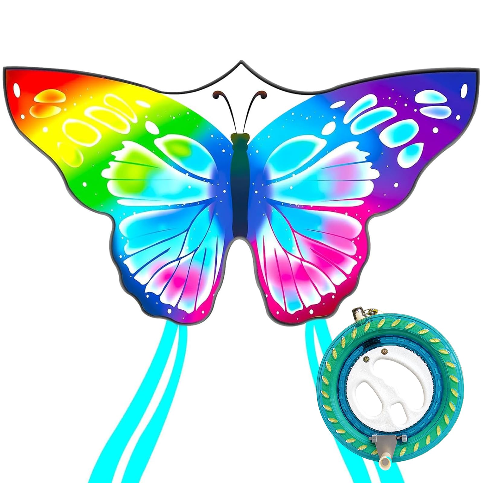 Flying Hoofer Large Beach Kite and Kite Reel Winder with 650ft String for Kids and Adults, Single Line Kite, Extremely Easy to Fly for Beginners.(Butterfly)