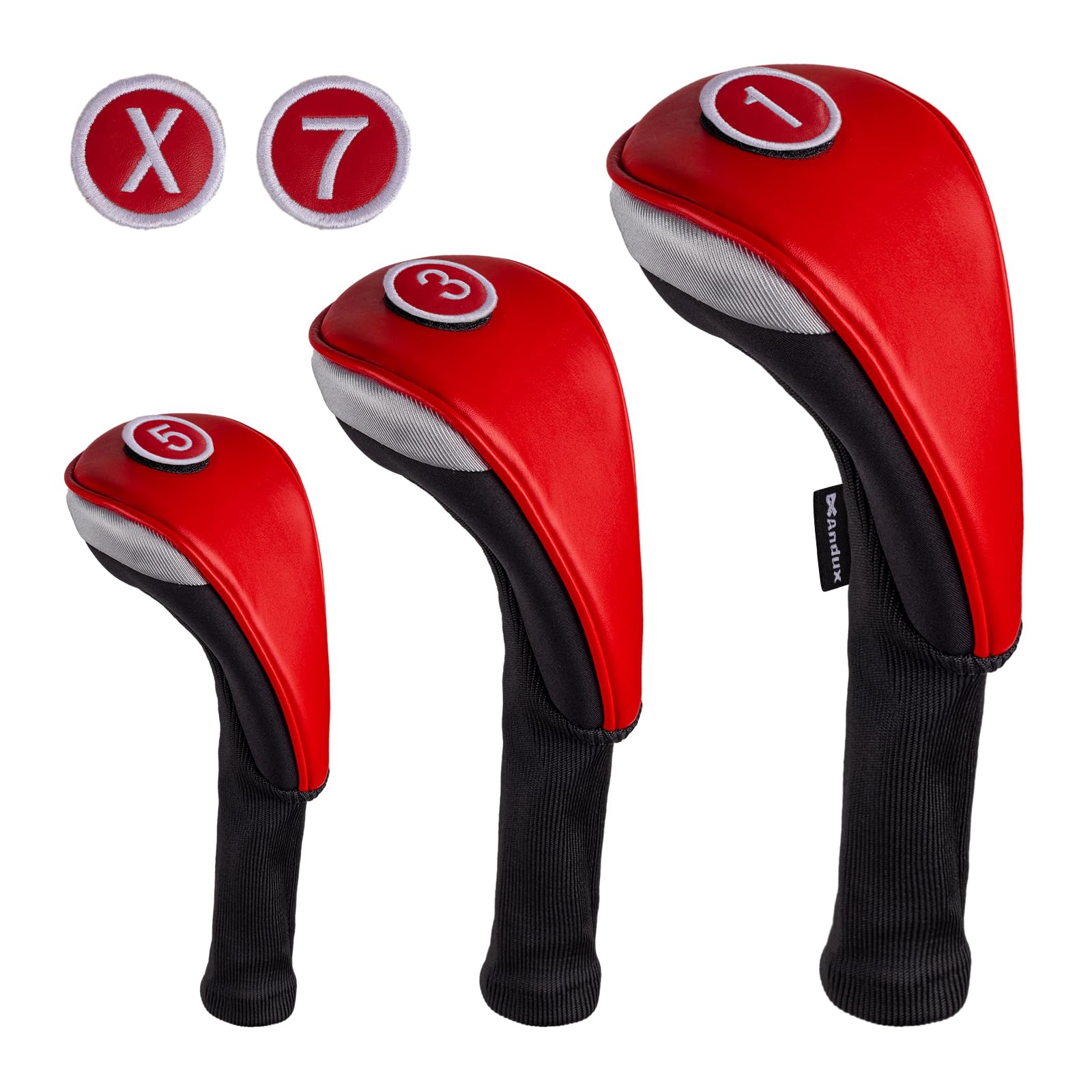 Andux 3pcs/Set PU Golf Wood Club Head Covers 460cc Driver with Long Neck Red