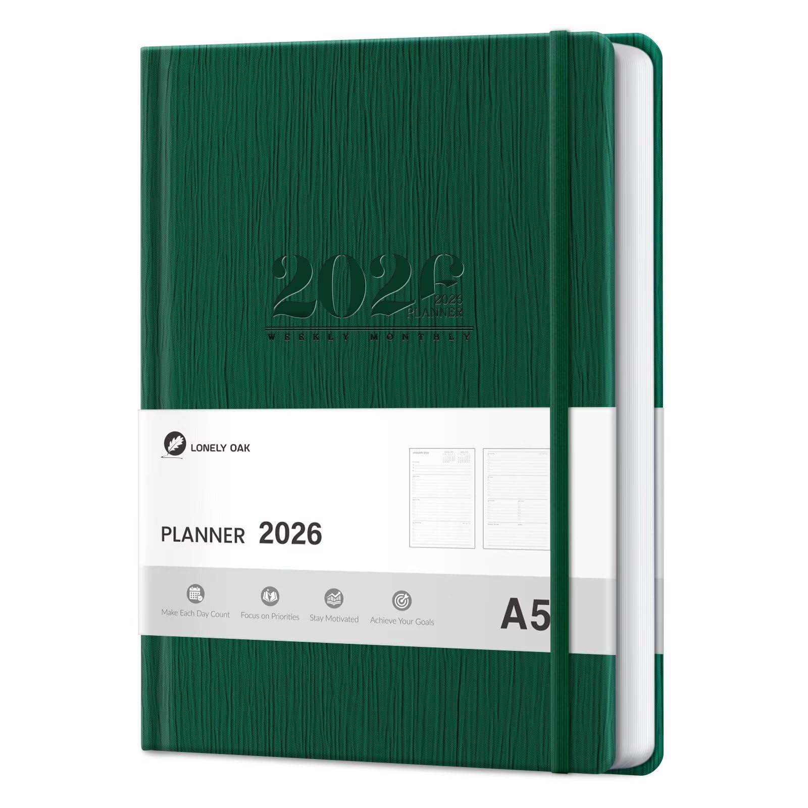 Photo 1 of 2026 Planner, Weekly and Monthly Planners, Faux Leather Daily Calendar 2026 Planner, 12 Month Agenda from Jan. to Dec., Hardcover Habit Tracker Journal 5.75" x 8.4"(Green)