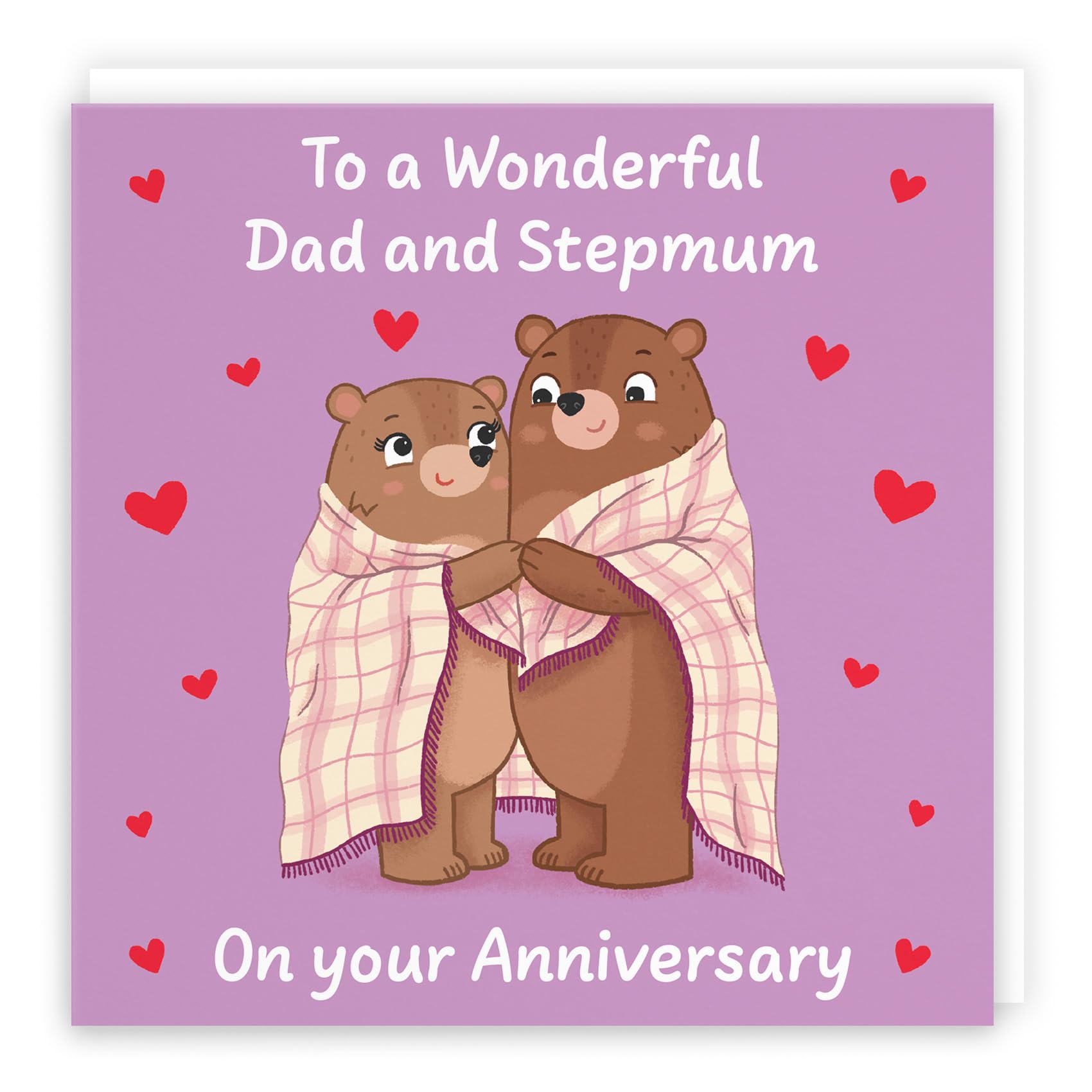 Hunts England - Cute Snuggly Bears Dad And Stepmum Anniversary Card - Fun Bears Anniversary Card - Love Story Collection