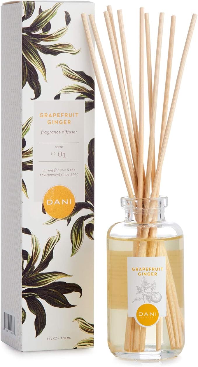 Amazon Com Natural Reed Diffuser Set By Dani Naturals Fresh Grapefruit Ginger Fragrance Aromatherapy Essentials Oils Alcohol Free 10 Diffuser Sticks 3 5 Ounce Glass Bottle Home Kitchen