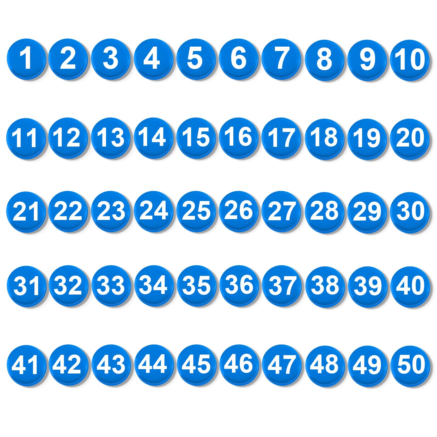 PEUTIER 50pcs 1-50 Magnetic Numbers, 0.79 Inch Multi-Use Blue Number Magnets for Whiteboard Calendar Refrigerator Round Magnets for Home Classroom Office