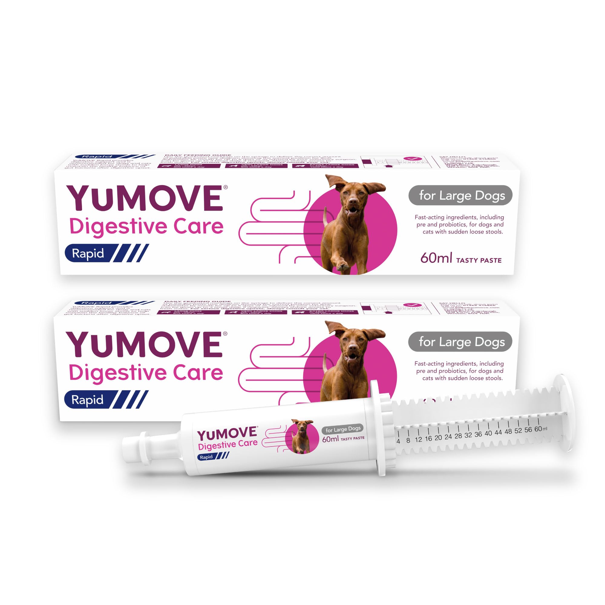 YuMOVE Digestive Care Rapid, Dog Pre and Probiotic Paste for Gut Health, Digestive Supplements with Fast-Acting Ingredients for Large Dogs, 2 x60ml