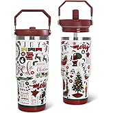 Zifmrtrwn Christmas Tumbler with Handle and Straw Red Santa Claus Tumbler Insulated Stainless Steel Cups Xmas Coffee Travel Mug Winter Merry Christmas Gifts Decor-30 oz(1PCS)