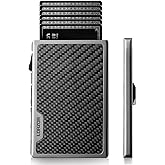 LORZOR Carbon Fiber Wallet for Men, 0.3IN Ultra-slim Minimalist Card Holder with Money Clip, Trigger Button for Quick Card Access, Ultra-light Aerospace Aluminum, RFID-Blocking, Gift Box