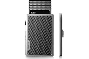 LORZOR Carbon Fiber Wallet for Men, 0.3IN Ultra-slim Minimalist Card Holder with Money Clip, Trigger Button for Quick Card Access, Ultra-light Aerospace Aluminum, RFID-Blocking, Gift Box