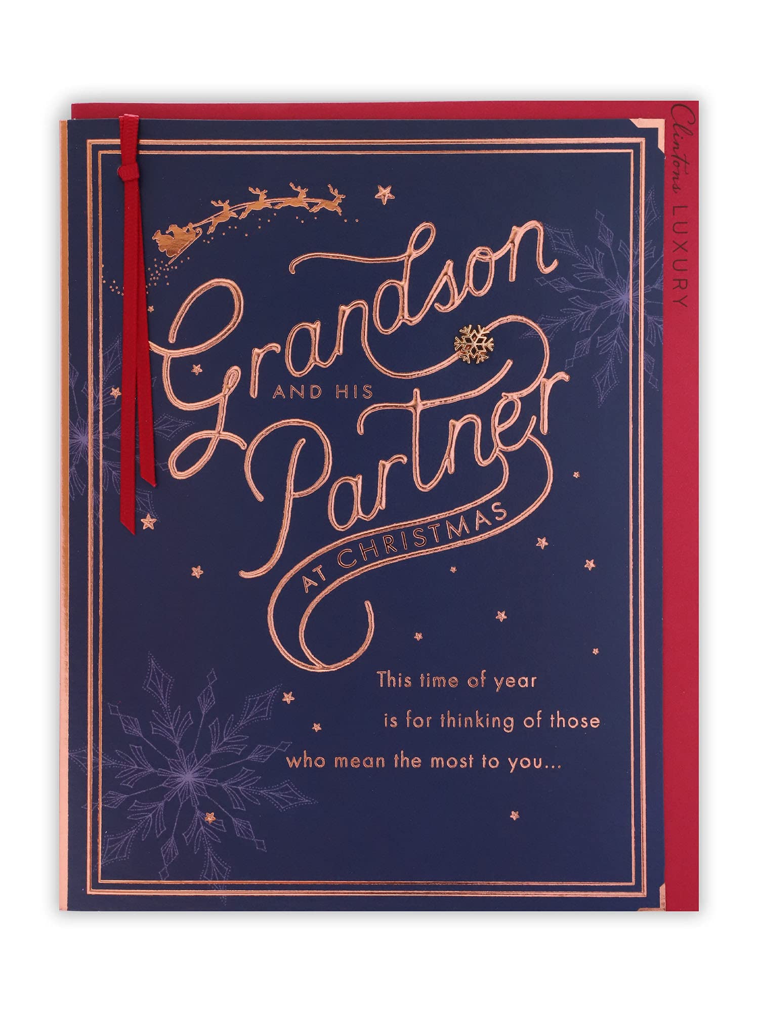 Clintons: Decorative Type Grandson & Partner Christmas Card 155 x 235,Multi-Colour,1169224
