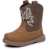 Ahannie Toddler Cowboy Boots for Boys & Girls – Baby Round Toe Western Boots with Hook & Loop Ages 9 Months–4 Years