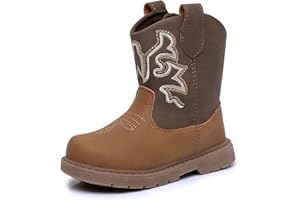 Ahannie Toddler Cowboy Boots for Boys & Girls – Baby Round Toe Western Boots with Hook & Loop Ages 9 Months–4 Years