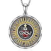 Fuguangju Sacred Heart of Jesus Necklace 925 Sterling Silver Cross Sacred Heart Necklace Christian Gifts for Women