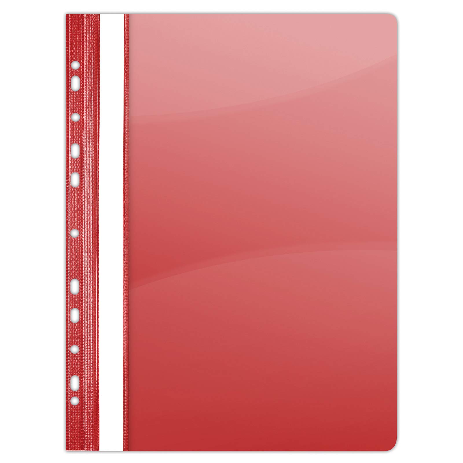 DONAU 1704001PL-04 Plastic File Folder Perforated A4 Red Transparent Folder Plastic Durable PVC Hard Crystal Clear Cover Sheet Clamp Folder for Office and School Euro Perforation Pack of 10