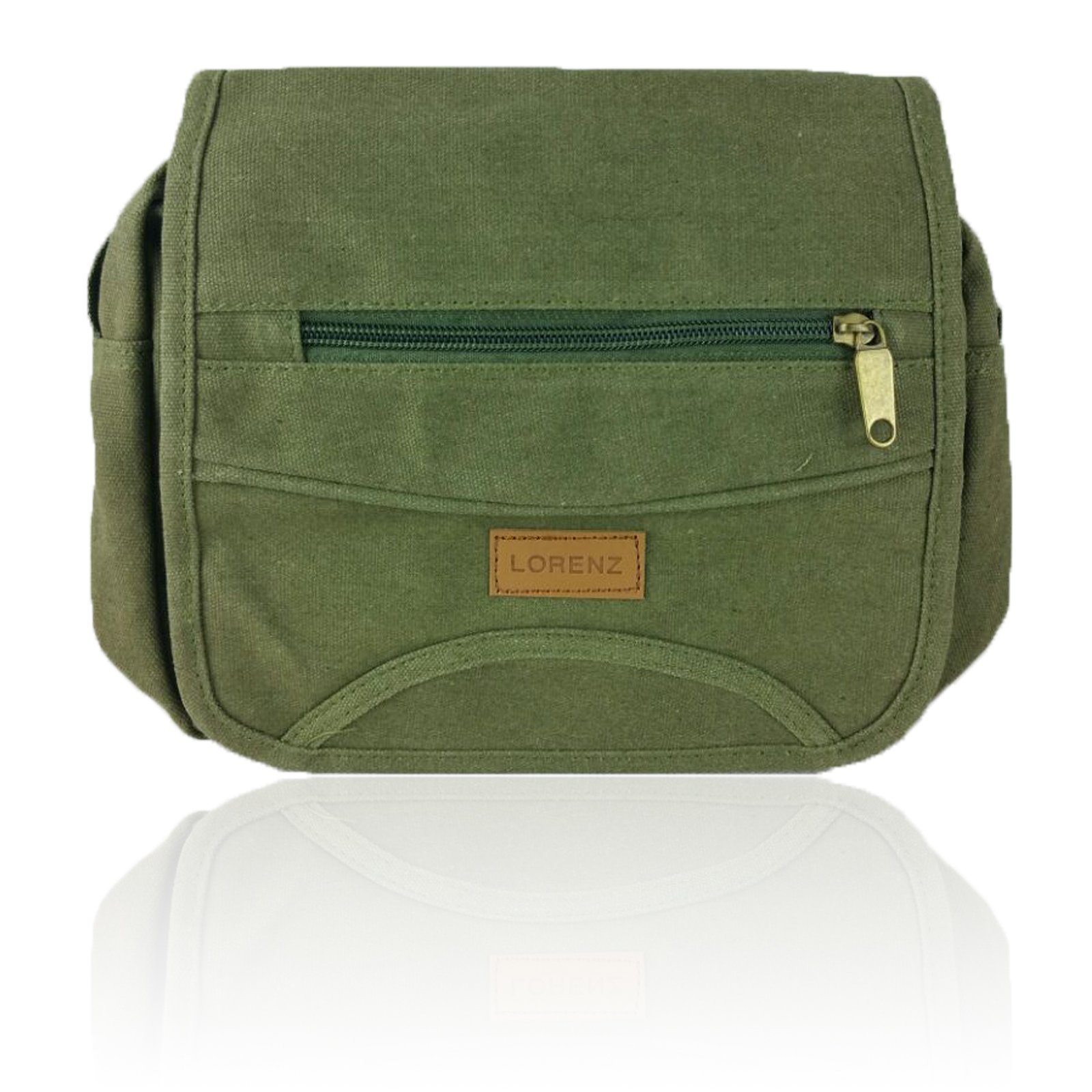 New Look Ladies Mens Girls LORENZ Small Canvas Polyester Messenger Shoulder School College Womens Satchel Cross body Handbags (Small, Green)