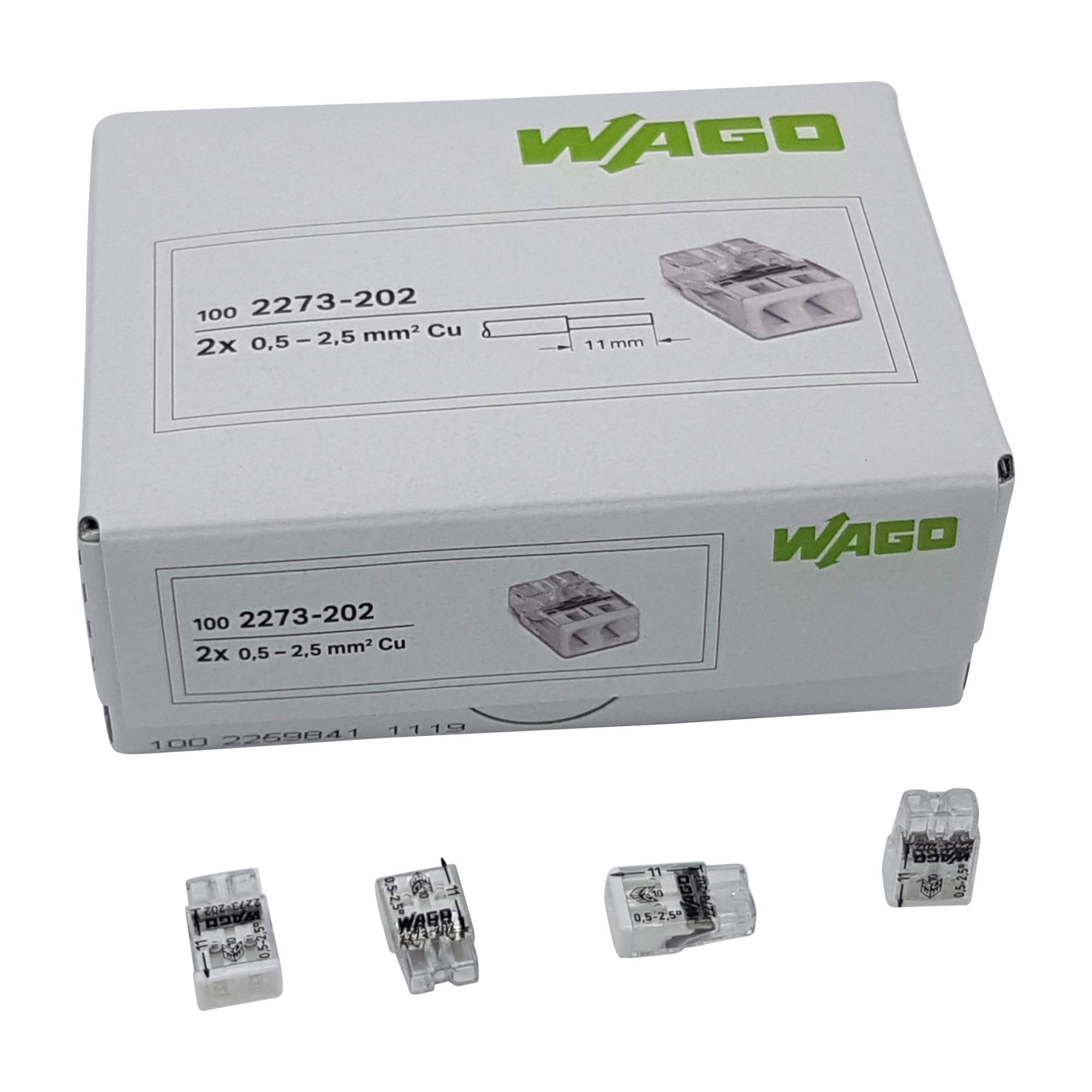 WAGO Wago 2273-202 Compact Terminals 0.5-2.5 mm 2 Pole Transparent/White Pack of 100