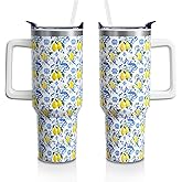 Aokoyi Lemon Gifts 40 Oz Tumbler with Handle and Straw Lid, Stainless Steel Insulated Cup, Water Bottle Mug for Women Men