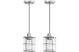 Doraimi Lighting 2 Pack 1 Light Industrial Edison Vintage Style Kitchen Island Pendant Glass Hanging Light Kitchen Island Dining Clear Glass Shade, Brushed Nickel Finish