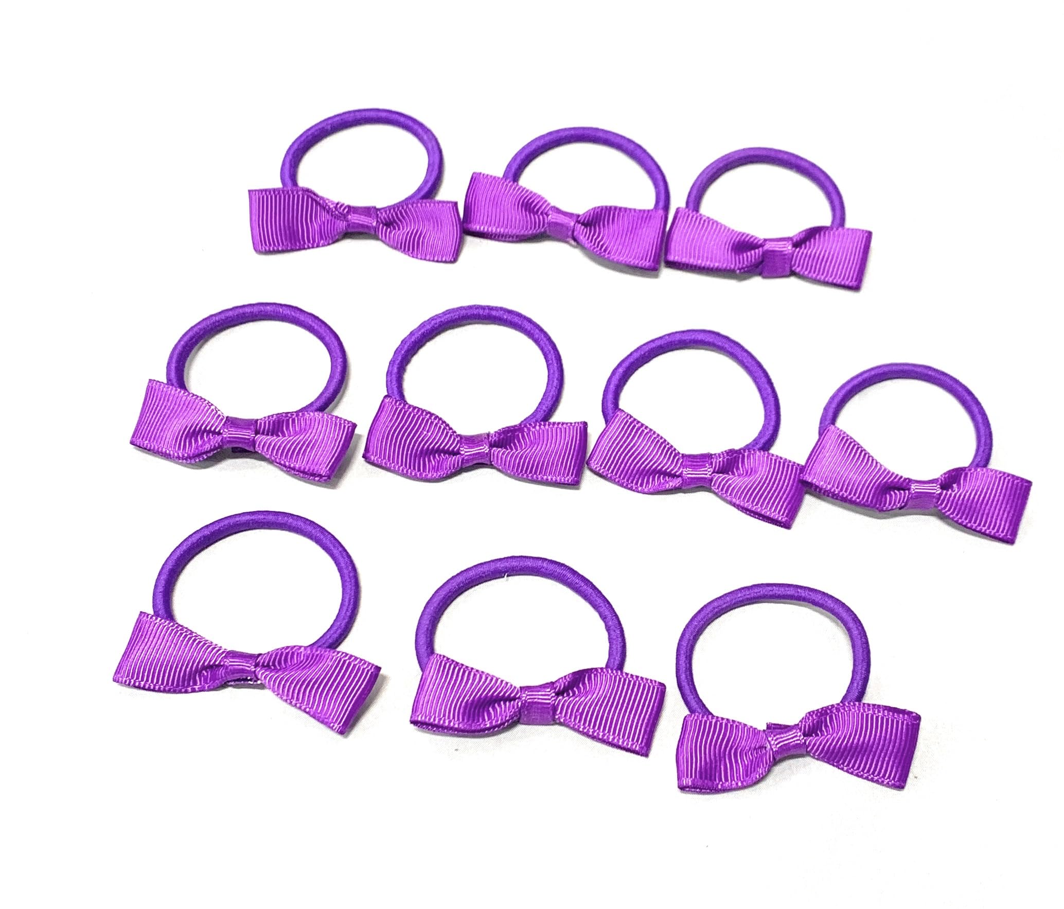10 Bundle Set School Hair Bobbles for girls. Girls Toddlers Bow Elastic (Purple)