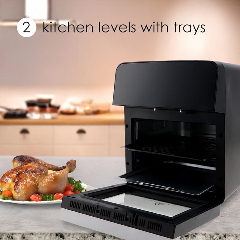 – Air Fryer Vera Touch 10L, Freidora de Aire sin Aceite, 1800W, 10 Menús Digitales, Pantalla Táctil, Función Grill, Temporizador regulable, 2 niveles, Temperatura 80-200°C, Cocina Saludable
