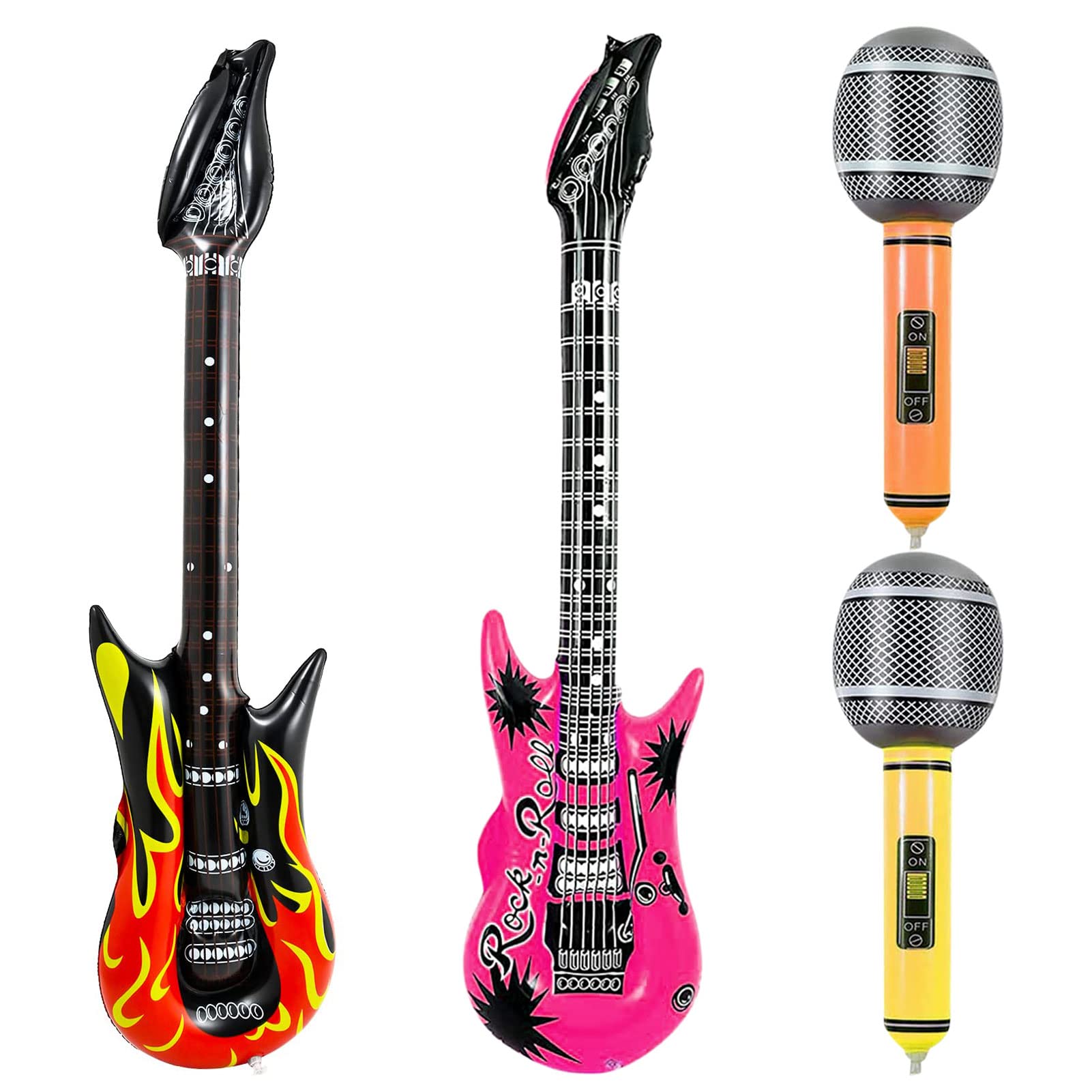 4Pcs Inflatable Guitar and Microphone Balloons Blow Up Guitars Inflatable Musical Instruments Balloons Inflatable Party Props Inflatable Rock Star for Adult Fancy Dress Accessory Party Decor