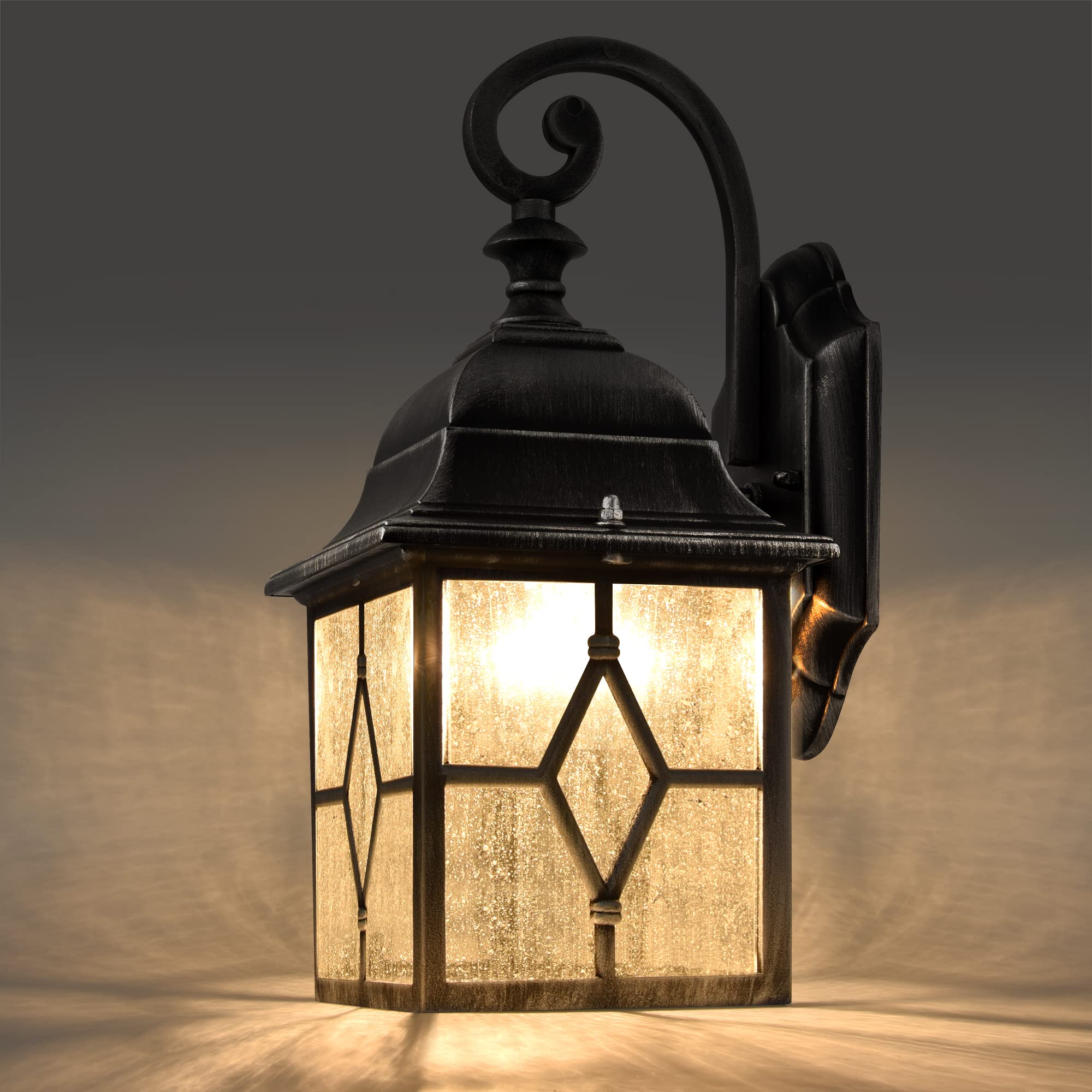 LUTEC Vintage Wall Light IP23 Indoor Outdoor Wall Lights, Aluminium Glass Outside Lights Mains Powered Classical Wall Light for Deck Brushed Black Silver (E27 Bulb)