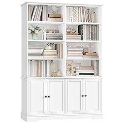 FINETONES 73" Tall Bookshelf with Doors, 6-Tier