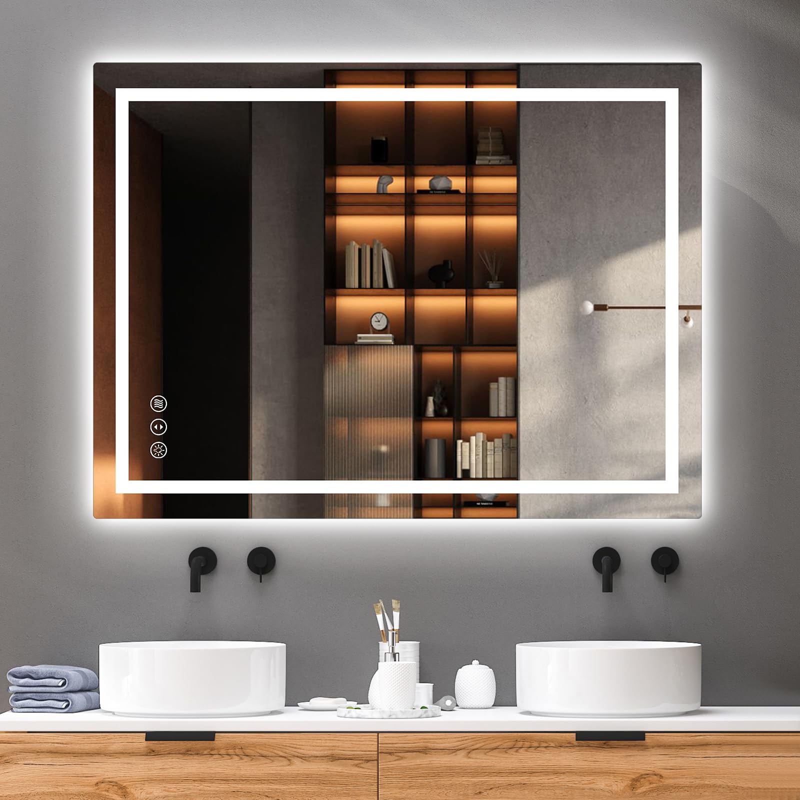 Photo 1 of 40x32 LED Bathroom Mirror with Lights, Anti Fog Vanity Mirror Wall Mounted, Dimmable Front Light and Backlight, Memory Function Tempered Glass, Shatter Proof ETL Listed