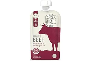 Serenity Kids 6+ Months Baby Food Pouches Puree Made With Ethically Sourced Meats & Organic Veggies | 3.5 Ounce BPA-Free Pouch | Grass Fed Beef, Kale, Sweet Potato | 1 Count
