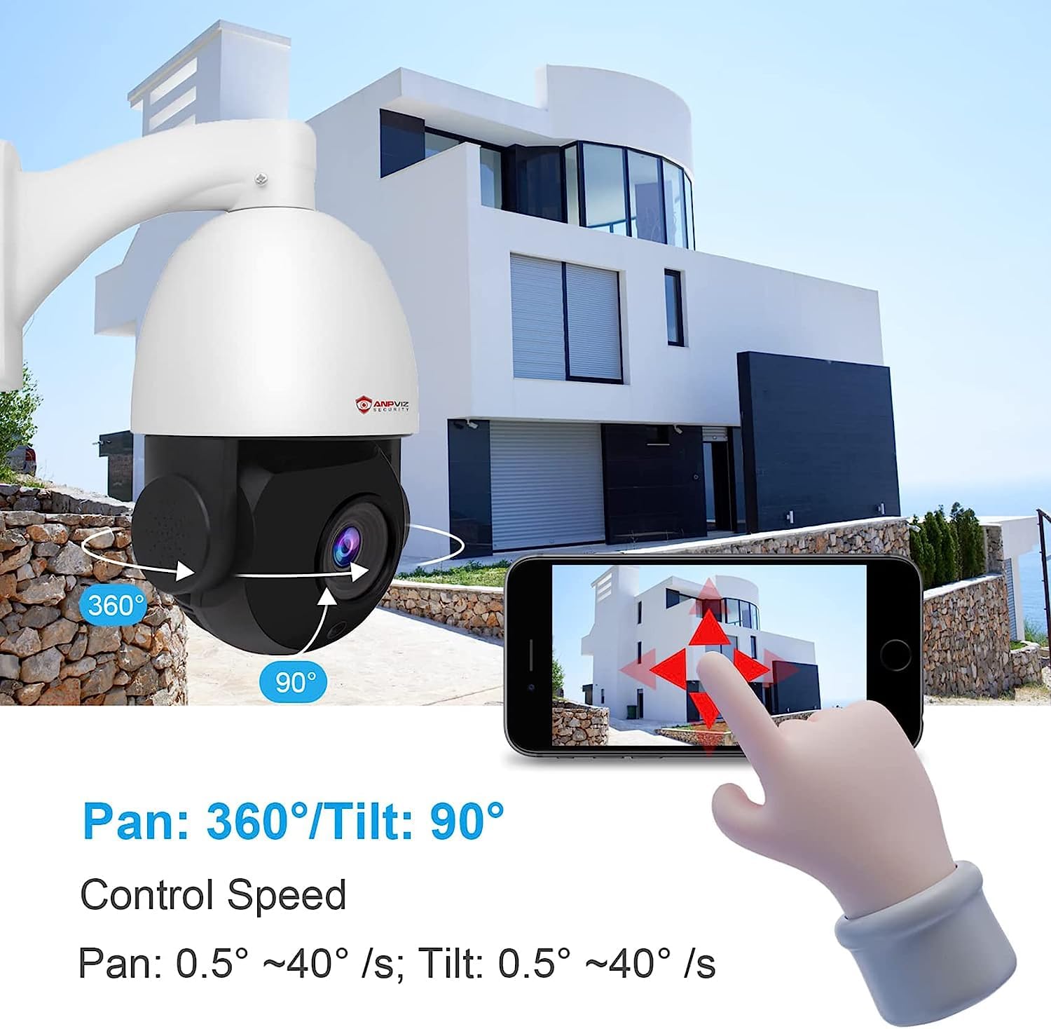 Anpviz 5MP PoE PTZ IP Surveillance Camera 20X Optical Zoom, PTZ IP Security Camera Outdoor with Mic/Audio, Human Vehicle Detection, 300ft IR Night Vision, Pan 360°/Tilt 90°, IP66 Waterproof (U Series)