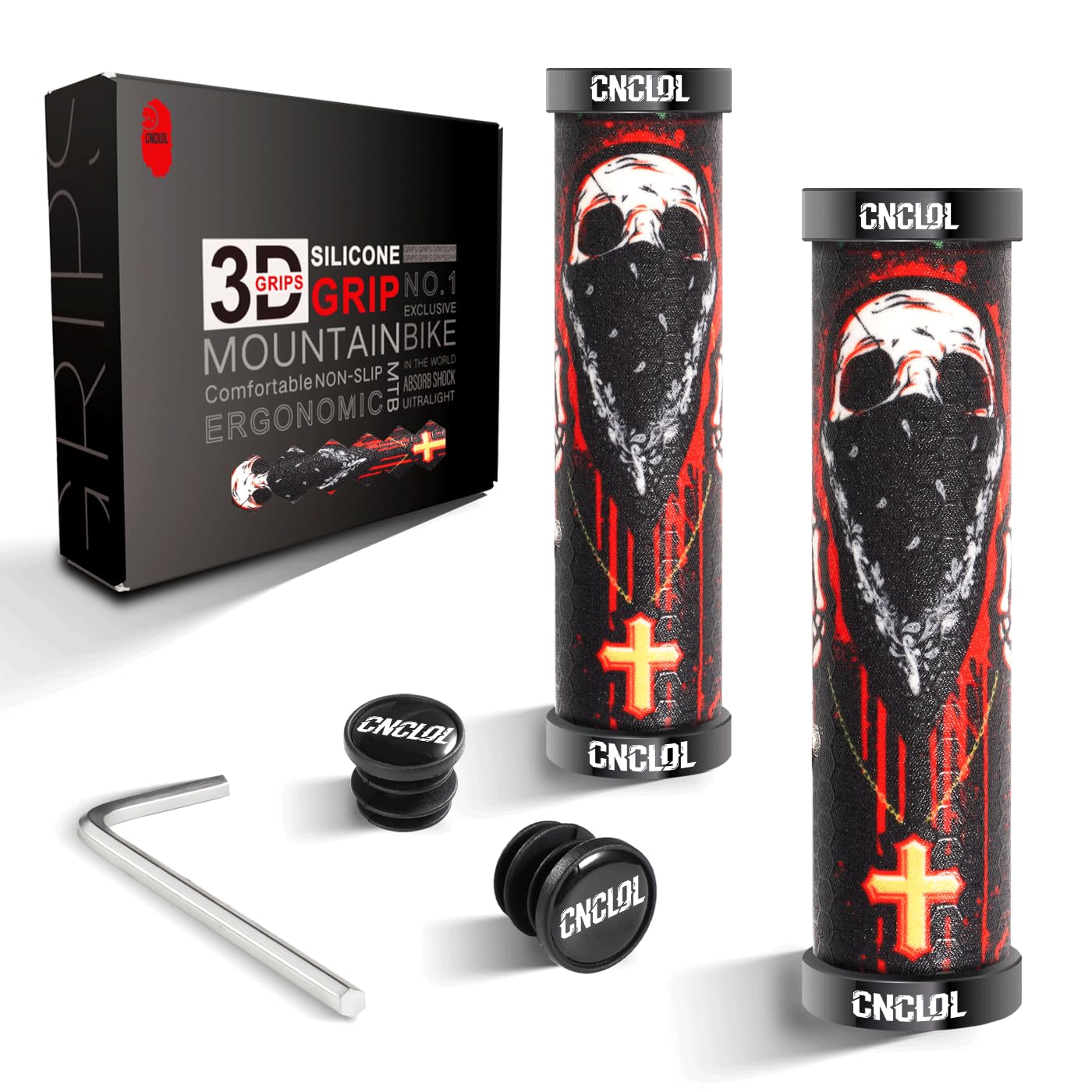 Chooee Silicone Mountain Bike Grips, MTB Grips Double Lock on Bicycle Handlebar Grip HFK