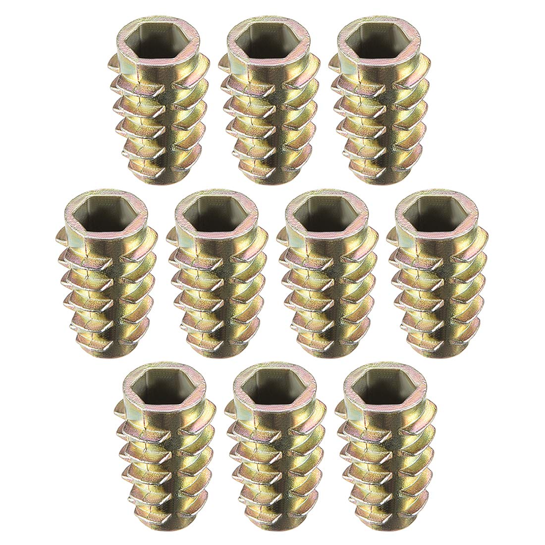 sourcing map Furniture Threaded Insert Nuts Zinc Alloy Hex-Flush M6 Internal Threads 18mm Length 10pcs