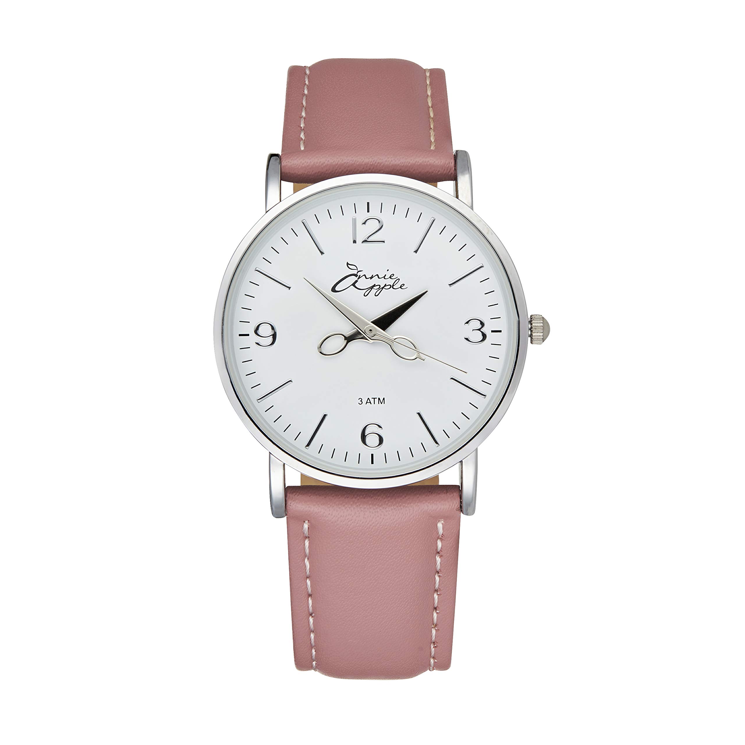 Annie Apple Nurse & Hairdresser Wrist Watch – Scissor Hands Dial with Rose Taupe Genuine Leather Strap & White Silver Case – Stylish Watch for Nurses, Hairdressers, Beauticians