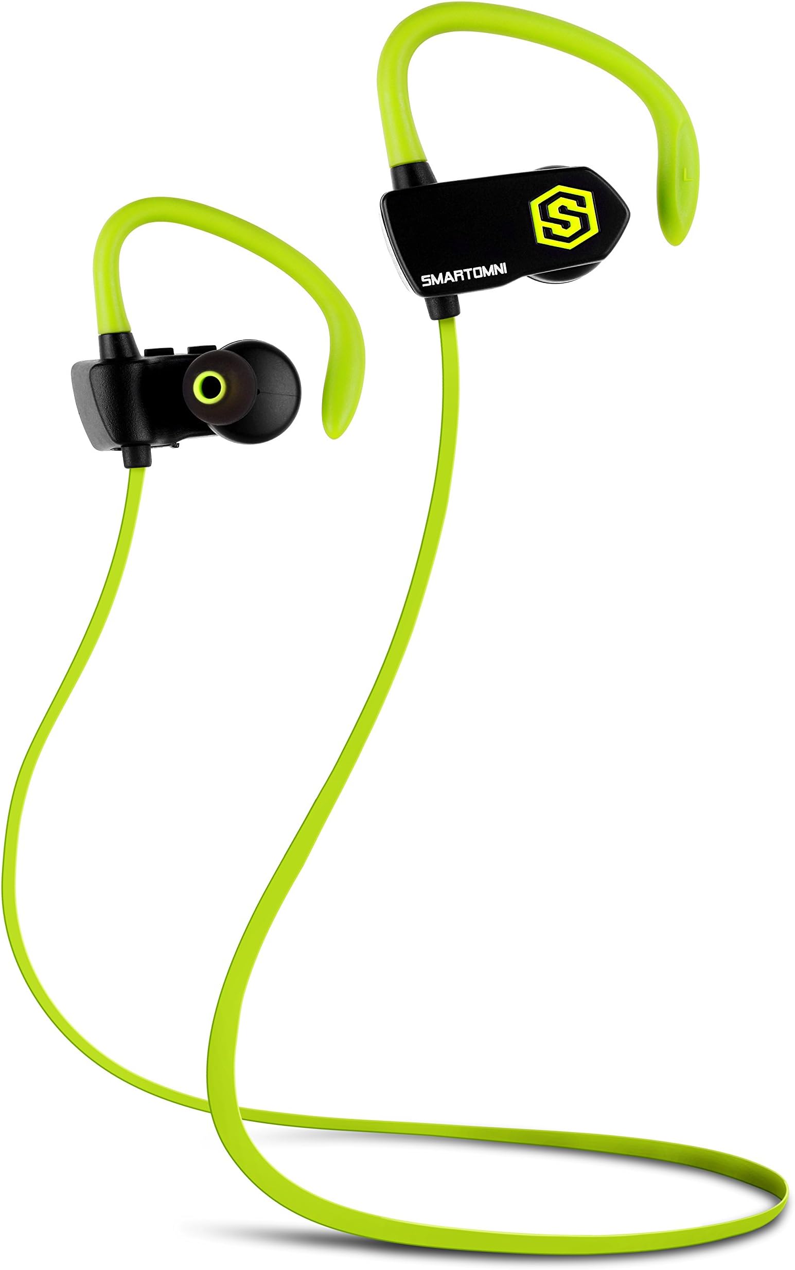 SmartOmni i10 Wireless Sport Earphones Sweatproof Stable In-ear Headsets With Earhook Secure Fit For Running Gym, Workout Headphones Bluetooth With Built-in Mic For iPhone Android iPod โ Black&Green