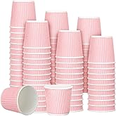 Yaomiao 200 Pcs 4 oz Disposable Espresso Coffee Cups Ripple Corrugated Paper Insulated Hot Cups for Party Cold Drinks Hot Beverage Tea(Pink)